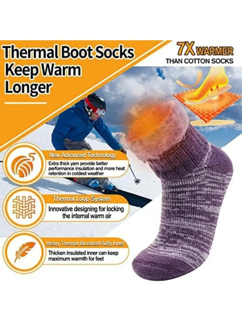 Cozy Thermal Socks for Winter | 3 Pairs Thick Insulated Boot Socks for Cold
